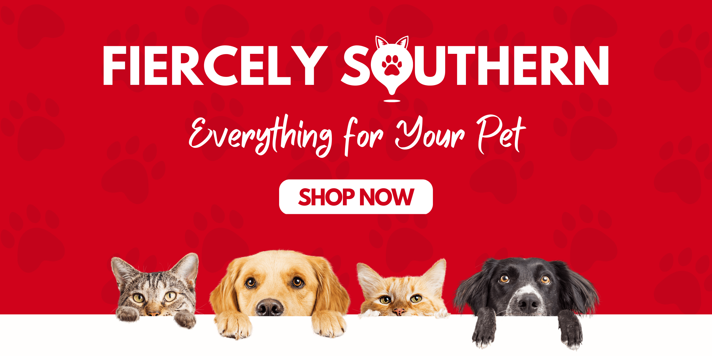 5 - Shop now, Fiercely Southern's Brand Banner featuring cats & dogs