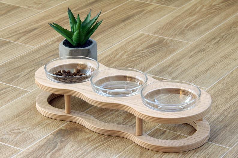 - modern wood pet bowl Fiercely Southern