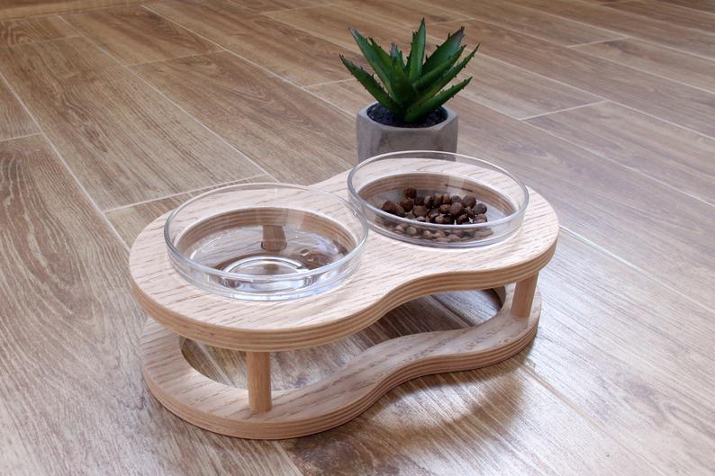 - modern wood pet bowl Fiercely Southern