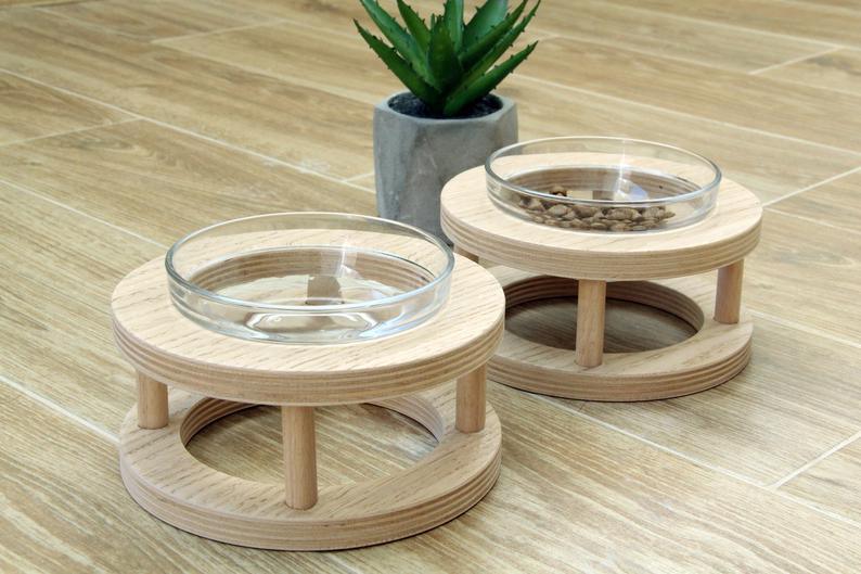 - modern wood pet bowl Fiercely Southern